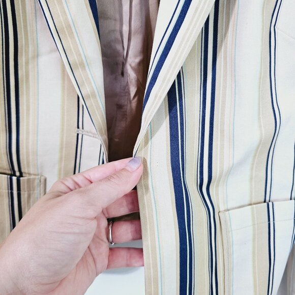 Trendy Chic‎ Casual Corner Stretch Womens Striped Blazer Size 10 Tan/Blue 《906》J - Picture 3 of 8
